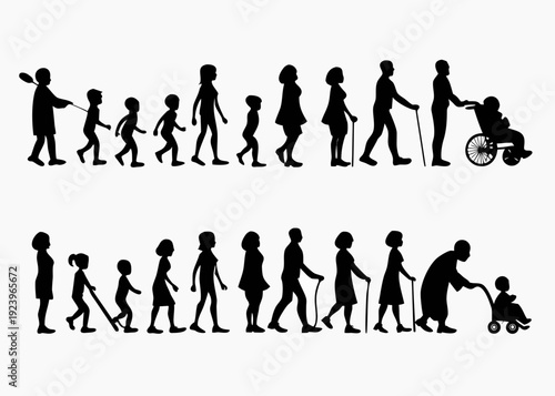 Stages of life depicted as silhouetted figures progressing through time