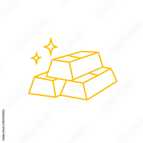 Gold Bars Line Icon With Sparkle