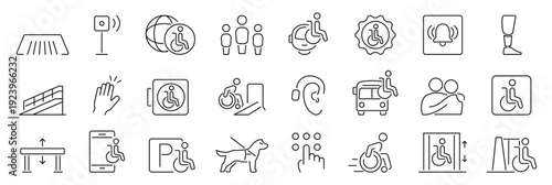 Disability Person Accessibility Line Icons Set