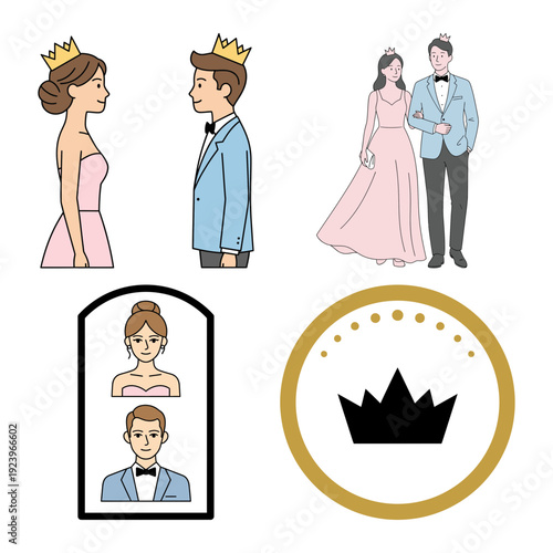 Prom king and queen character illustration bundle