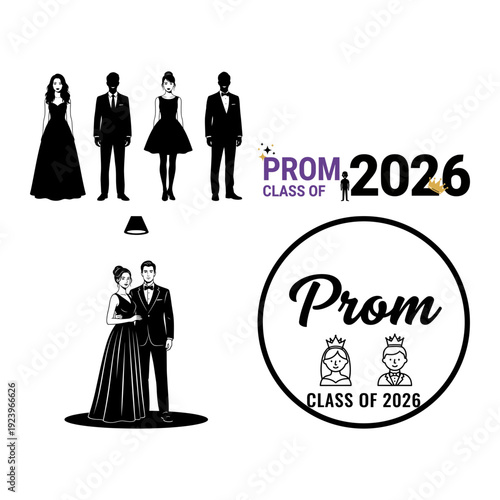 Prom typography logo and student group bundle