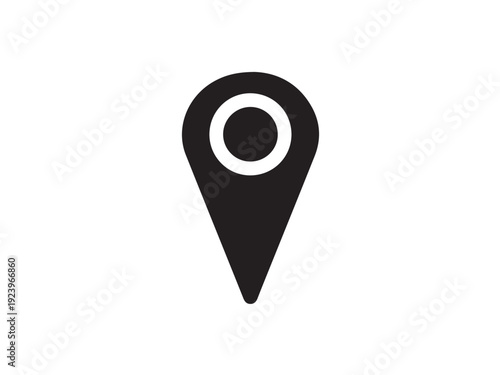 A simple black and white icon of a location pin on a clean background