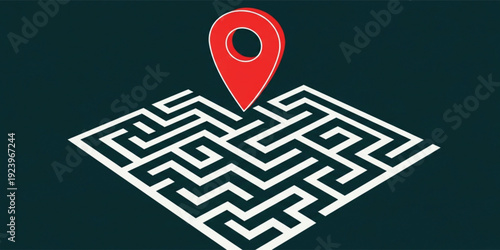 Location Pin on Maze Concept for Navigation, Problem Solving, Strategy Planning, and Finding Direction in Business or Marketing Journey