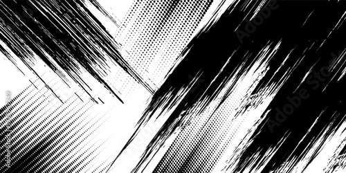 Halftone yellow dots pattern and black gradient grunge texture background. Dotted line comic sport style vector illustration.