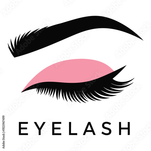 Eyelash and eyebrow design with pink lips on white background icon