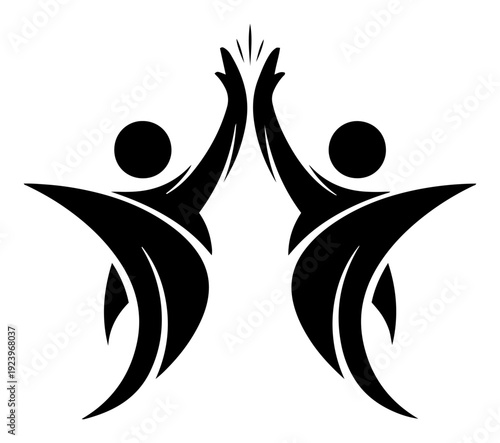 Abstract dynamic silhouettes of two figures performing a high five for teamwork