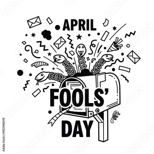 April Fools' Day Snake Surprise from Mailbox - Chaotic Doodle Illustration