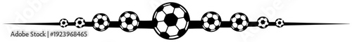 Decorative horizontal border with soccer balls in black and white vector style