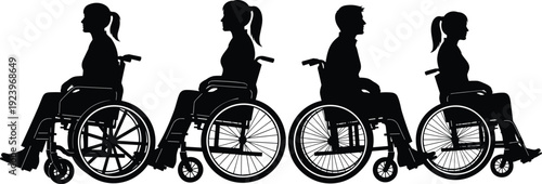  Inclusive wheelchair silhouettes vector illustration, accessibility awareness, disability support, mobility independence, healthcare design, diversity representation, cad drawing flat vector illustra