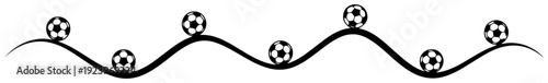 Decorative horizontal wavy line with soccer balls following a curved path