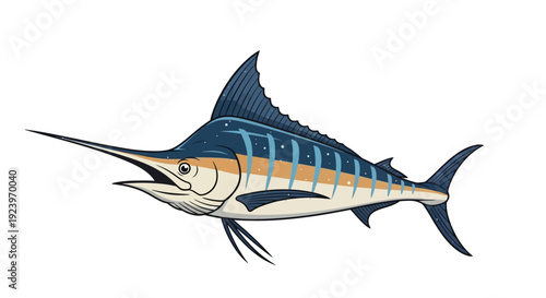 Striking illustration of a majestic marlin fish with vibrant colors and details.