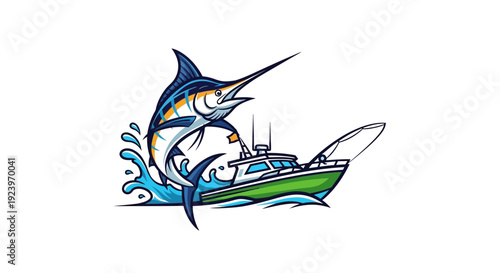 Spectacular image of a marlin leaping from the ocean near a fishing boat 1.