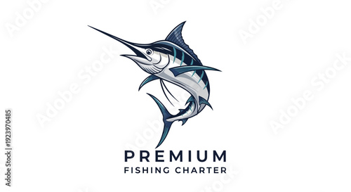 Elegant marlin illustration for premium fishing charter services logo design.