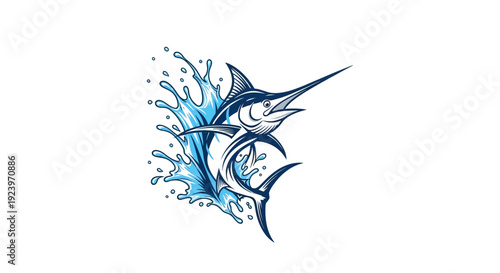 Striking illustration of a marlin leaping from the ocean water with artistic detail 1.