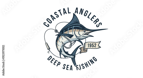 Coastal Anglers Deep Sea Fishing Logo Depicting Marlin Fish.