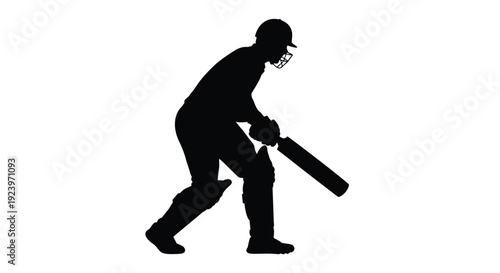 A cricket batsman prepares to hit a striking black silhouette