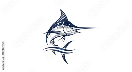 Striking illustration of a majestic marlin leaping from the ocean waves artistic design.