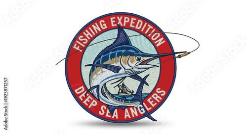 Deep Sea Anglers Fishing Expedition Logo Depicting Marlin Fish.