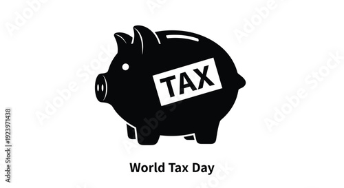 A black piggy bank with tax written on it silhouette