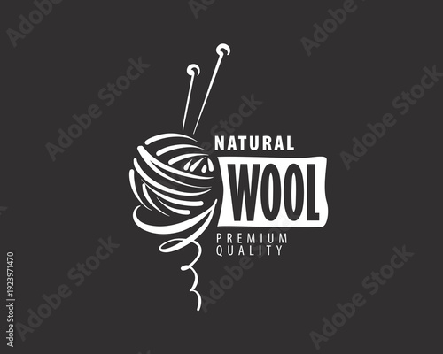 Studio yarn ball with knitting needles, compact workshop seal signaling smallscale production, quality control and artisanal threads