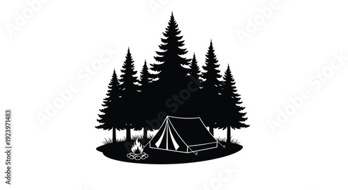 Camping scene with a tent and campfire a striking silhouette