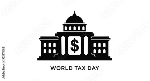 A black silhouette of a capitol building with a dollar sign tax day