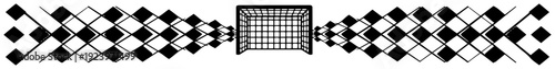Decorative horizontal banner with soccer goal and checkered diamond pattern