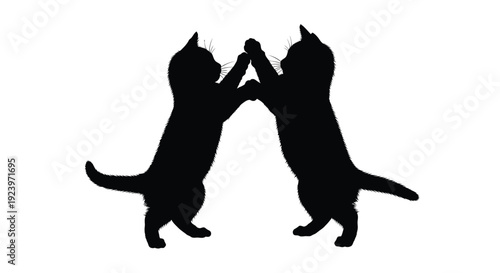 Two playful kittens high fiving each other in a dark outline silhouette