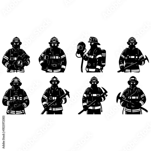 Firefighter Rescue Team Silhouette Vector Set for Emergency Service Design