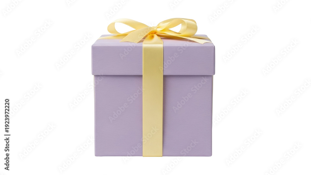 Obraz premium Isolated gift box with yellow ribbon, elegant present for special occasion, holiday package