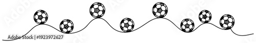 Dynamic wavy line graphic showing soccer balls bouncing along a curved path