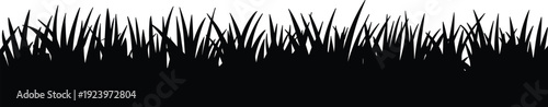 Stylized black grass silhouette with varied blade lengths and textures against a clean white background for applications