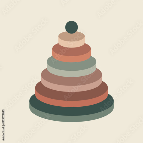 A colorful, minimalist vector graphic of a stacked pyramid toy