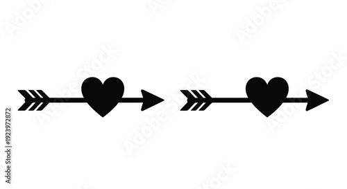 Two hearts pierced by arrows a romantic minimalist design silhouette