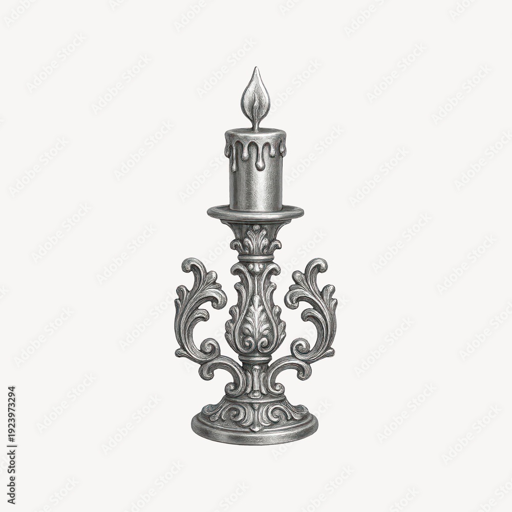 Fototapeta premium Ornate silver candle holder illustration.
