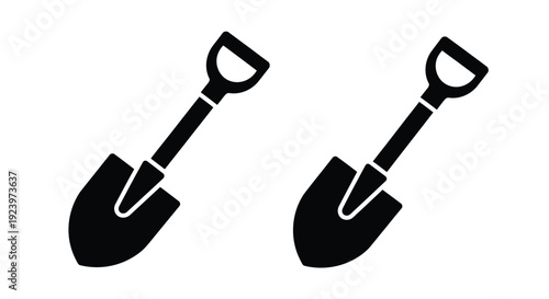 Two black shovels depicted in a striking graphic silhouette
