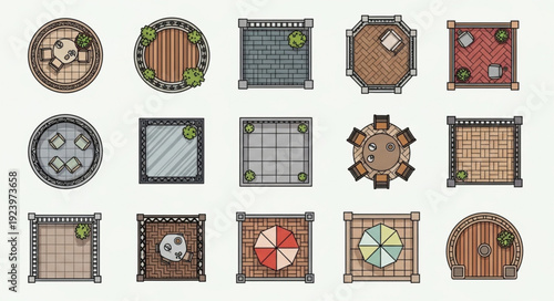 Detailed top-down view of various dungeon tiles, perfect for tabletop gaming.