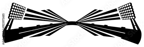 Symmetrical stadium floodlights perspective view for sports arena lighting design