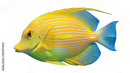 Photos Isolated Yellow Tang with Vibrant Stripes a Colorful Tropical Fish in Studio Sho