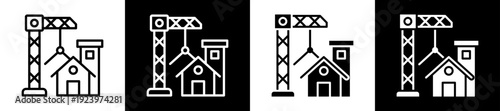 Construction Site Icon Set In Black And White Filled Style Collection