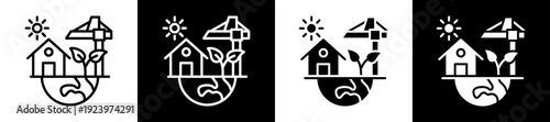 Land Development Icon Set In Black And White Filled Style Collection