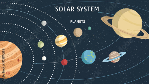 Vibrant solar system planets orbiting in deep space