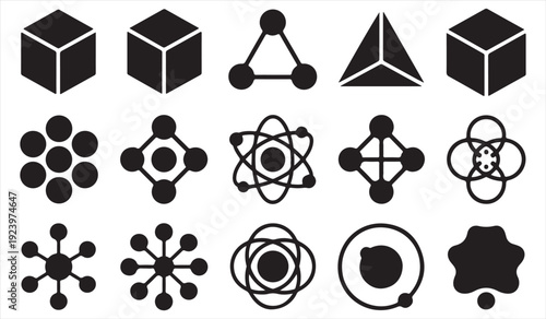Modern Abstract Scientific Symbols Set with Molecular and Geometric Vector Elements