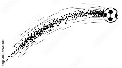 Soccer ball flying in the air with dynamic pixelated motion trail