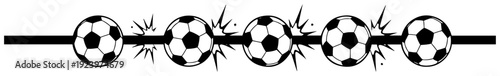 Decorative horizontal line with soccer balls and explosive impact effects
