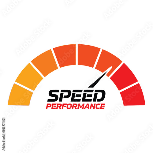 Speed performance meter gauge with red to yellow gradient sectors and needle indicator icon
