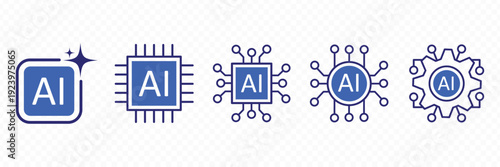 AI brain chip icon set  modern artificial intelligence technology symbol  machine learning vector design on transparent background