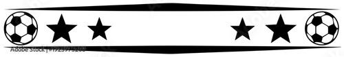 Horizontal decorative banner featuring soccer balls and stars for sports event design