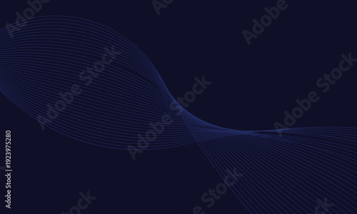 Abstract blue wave background with flowing light lines forming smooth curves on dark backdrop, ideal for modern technology design, digital wallpaper, corporate presentation, and futuristic template.