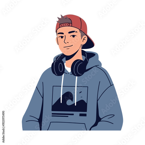 Stylish Young Man in Hoodie and Backward Cap, Cool Urban Lifestyle